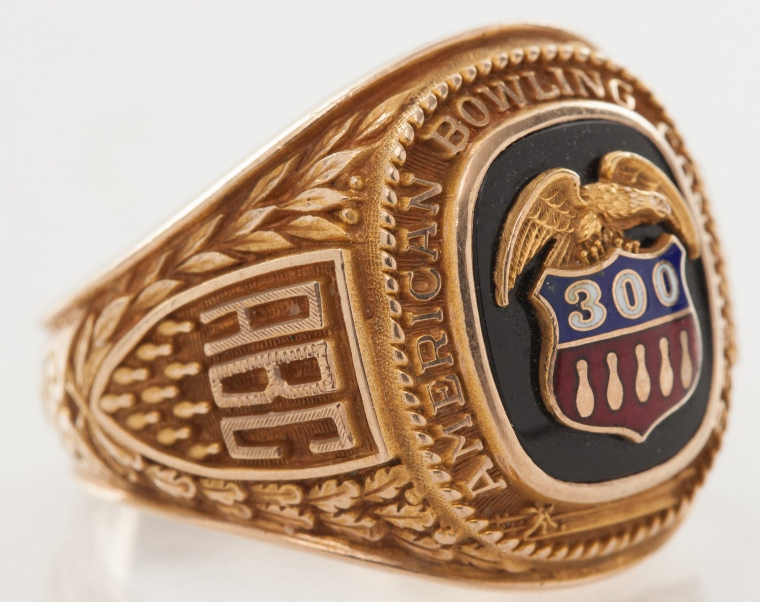 300 PERFECT GAME AMERICAN BOWLING CONGRESS ABC 24K GOLD PLATED  SIZE 11 RING 